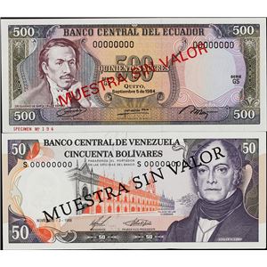 LOTES MIXTOS. LOTE DE (2). ECUADOR & VENEZUELA. BANCO CENTRAL DE VENEZUELA & BANCO CENTRAL DEL ECUADOR