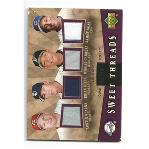 MIGUEL CABRERA SAMMY SOSA BRIAN GILES AUSTIN KEARNS 2004 UPPER DECK SWEET SPOT SWEET THREADS QUAD JERSEYS #STQ-KGCS NUMERADA DE /99
**DETALLES EN ESQUINAS