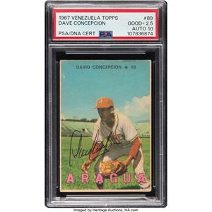 VENEZUELA FIRMADO 1967 VENEZUELA TOPPS DAVID CONCEPCIÓN #89 PSA GOOD+ 2.5, PSA/DNA AUTO 10