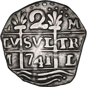 VENEZUELA, CARACAS, "COSPEL DE IMITACIÓN" 2 REALES, FECHA "741" (PRINCIPIOS DE 1800)