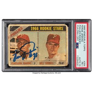 VENEZUELA FERGUSON JENKINS - ESTRELLAS NOVATO DE LOS PHILLIES TOPPS DE VENEZUELA DE 1966 #254 FIRMADA PSA POOR 1, PSA/DNA AUTO 10
