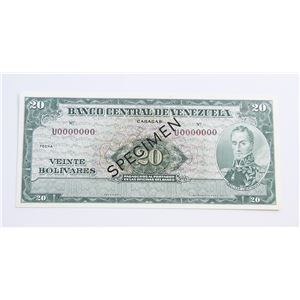 VENEZUELA SPECIMEN DEL BILLETE BS.20 SERIE U-7 (1960–1966)