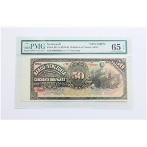 VENEZUELA BANCO DE VENEZUELA. SPECIMEN DE BS.50 DE 1934