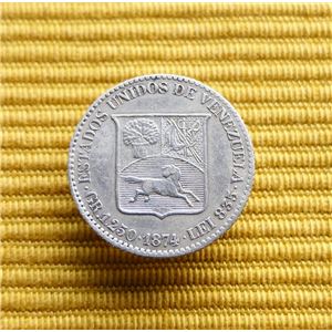 VENEZUELA 5 CENTAVOS DE VENEZOLANO DE 1874