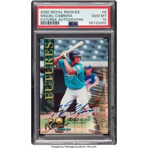 VENEZUELA AUTÓGRAFOS FUTURES ROYAL ROOKIES DE 2000 MIGUEL CABRERA #6 PSA GEM MINT 10 - NUMERADA 216/4950