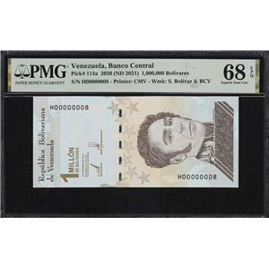 VENEZUELA. BANCO CENTRAL DE VENEZUELA. 1,000,000 BOLIVARES, 3.9.2020. P-114A. SERIAL NUMBER 8. PMG SUPERB GEM UNCIRCULATED 68 EPQ.
