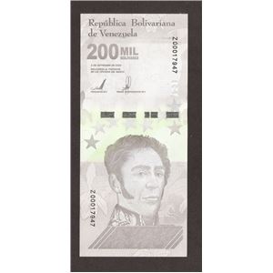 REPOSICIÓN. BSS 200.000 SEPTIEMBRE 3 2020. BOLÍVARES SOBERANOS.  SERIAL Z00017947. VENEZUELA