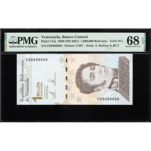VENEZUELA. BANCO CENTRAL DE VENEZUELA. 1,000,000 BOLIVARES, 3.9.2020. P-114A. SOLID #8'S. PMG SUPERB GEM UNCIRCULATED 68 EPQ.