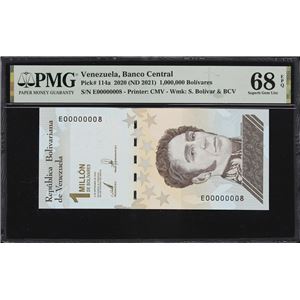 VENEZUELA. BANCO CENTRAL DE VENEZUELA. 1,000,000 BOLIVARES, 3.9.2020. P-114A. SERIAL NUMBER 8. PMG SUPERB GEM UNCIRCULATED 68 EPQ.