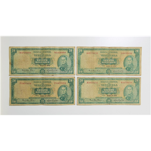 4 BILLETES DE BS.20 ~ENERO 27 1970~ SERIES N, P, Q, R
