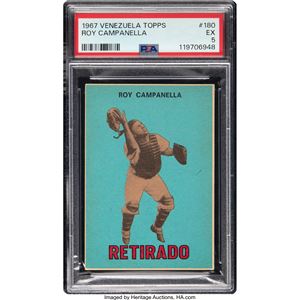 VENEZUELA 1967 VENEZUELA TOPPS "RETIRADO" ROY CAMPANELLA #180 PSA EX 5 - ¡TERCERA EN EL POP, DOS MÁS ALTAS!