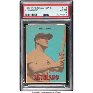 VENEZUELA LOU GEHRIG (RETIRADO) TOPPS DE VENEZUELA DE 1967 #141 PSA VG-EX 4