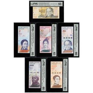 VENEZUELA. LOTE DE (6). BANCO CENTRAL DE VENEZUELA. 2, 20, 1000, 20,000, & 50,000 BOLÍVARES, 2006-19. P-86D, 88D, 91E, 95B, 104