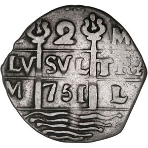 VENEZUELA, CARACAS, "COSPEL DE IMITACIÓN" 2 REALES, FECHA "751" (PRINCIPIOS DE 1800)
