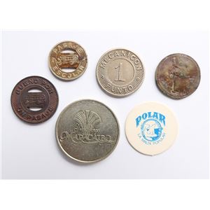 VENEZUELA 6 FICHAS DE AUTOBUSES DE BARQUISIMETO, BINGO MARACAIBO, MECANICON, POLAR Y SANTAYAC