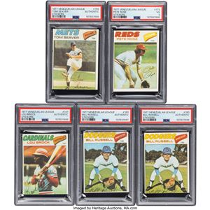 VENEZUELA COLECCIÓN DE 5 STICKERS DE LA LIGA VENEZOLANA TOPPS DE 1977 GRADUADAS POR PSA